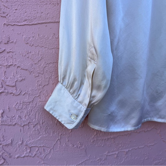 Vintage Saint Laurent Button Up Blouse Black Cream Silky Satin Paris France - Picture 7 of 10